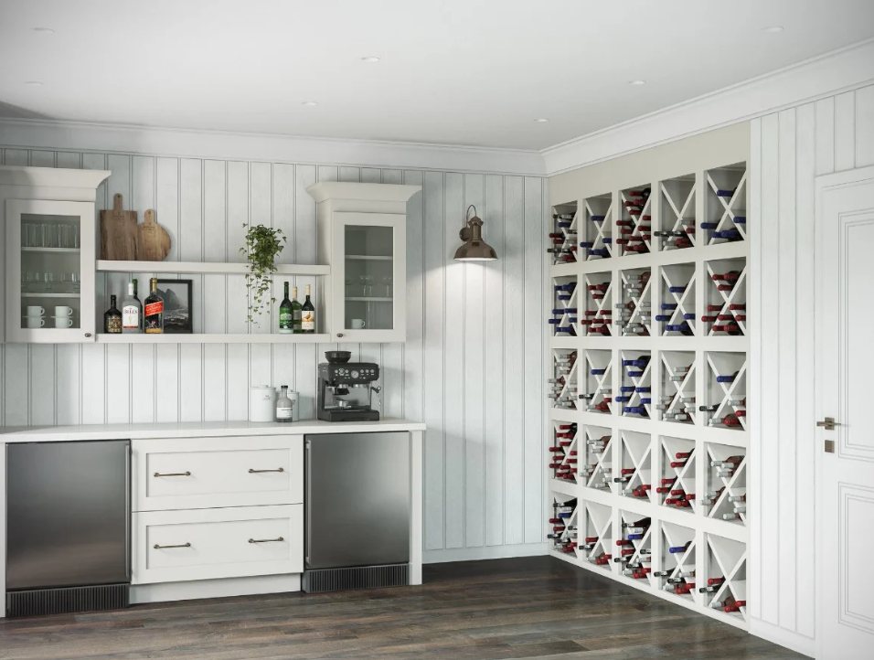 Custom wine room with floor-to-ceiling diamond racking by Create More Space