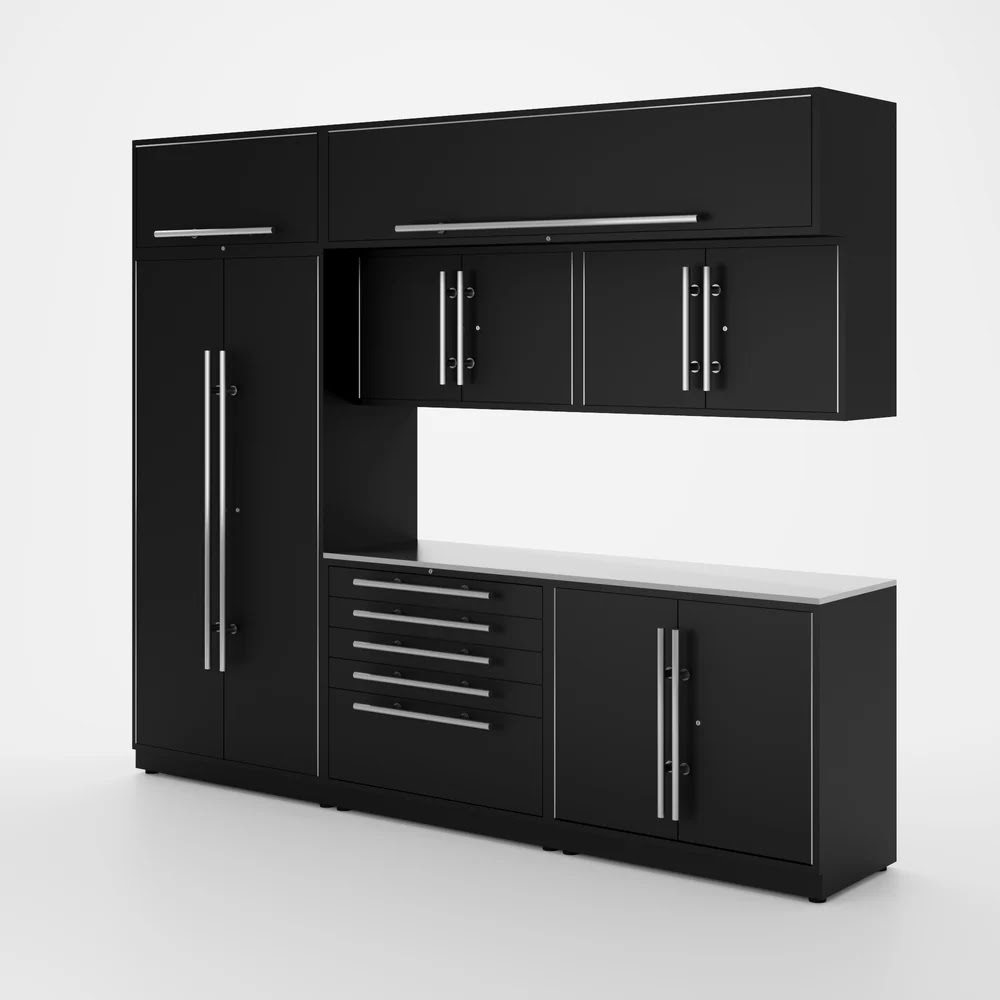 Black metal garage cabinetry system